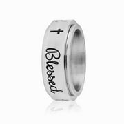 Blessed Stainless Steel Spinner Ring - Inspirational Faith Jewelry size 8