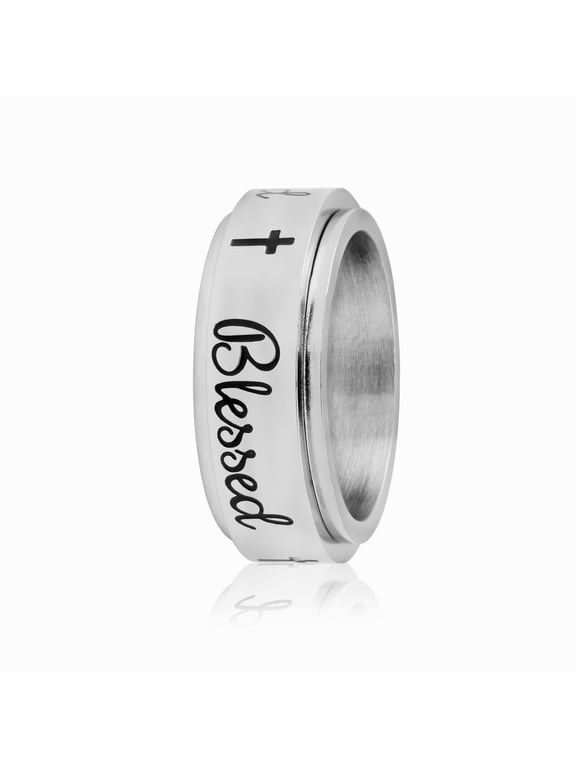 Blessed Stainless Steel Spinner Ring - Inspirational Faith Jewelry size 9