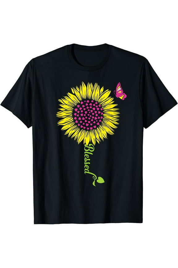 Blessed Sunflower Design For Women And Girls T-Shirt Black 3X-Large