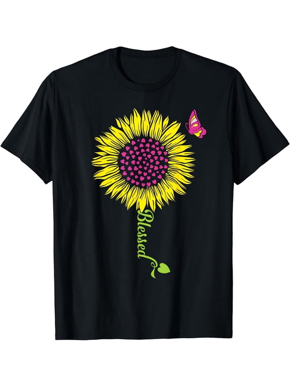 Blessed Sunflower Design For Women And Girls T-Shirt Black 3X-Large