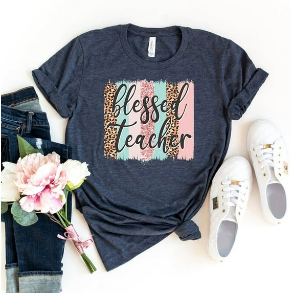 Blessed Teacher T-shirt Teaching Shirts Women's Thanksgiving Tee School Tshirt Christmas Gift For Educator Homeschool Shirt Grateful Top