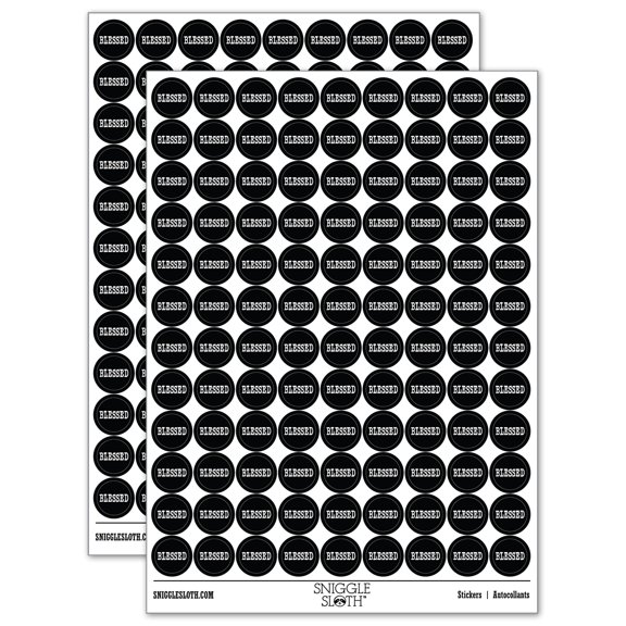 Blessed Text 200+ Round Stickers - Black - Matte Finish - 0.50" Size