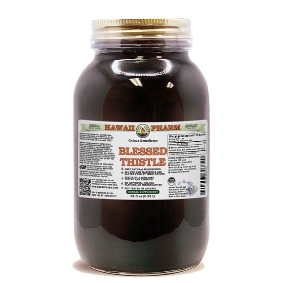 Blessed Thistle (Cnicus Benedictus) Dry Leaf, Stem And Flower ALCOHOL-FREE Liquid Extract. Expertly Extracted by Trusted HawaiiPharm Brand. Absolutely Natural. Proudly made in USA. Glycerite 32 Fl.Oz