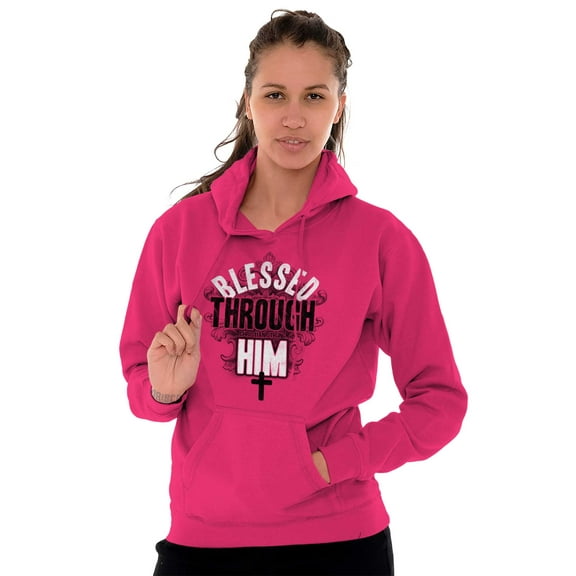 Blessed Through H Jesus God Christian Hoodie Sweatshirt Women Brisco Brands S