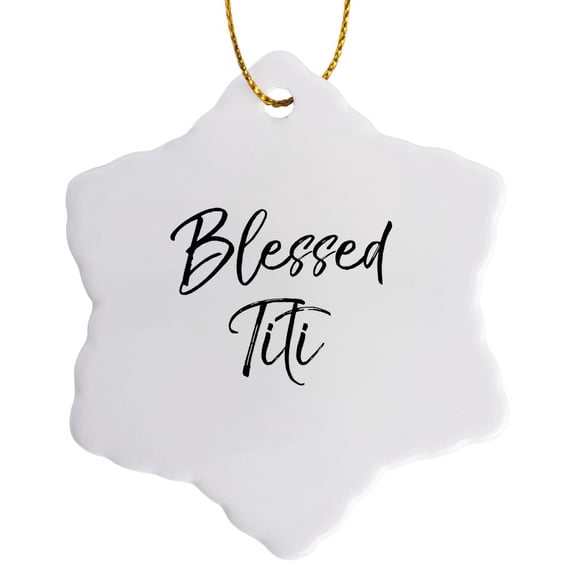3drose, Blessed Titi Cursive Flowy Letter Font Thankful Aunt in Spanish Gift, 3 inch Snowflake Porcelain Ornament