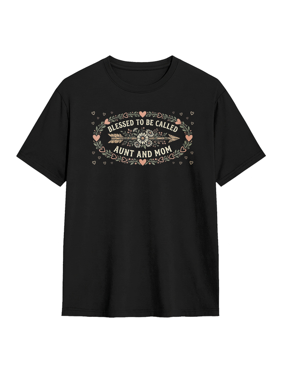 Blessed To Be Called Aunt And Mom Vintage Graphic Tee for Women, Humorous Family Gift Cotton Short Sleeves T-Shirt