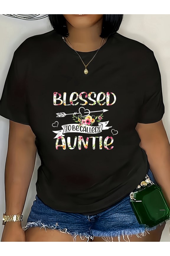 Blessed To Be Called Auntie T-Shirt For Women Retro Floral Aunt Gift Idea Cute Short Sleeve Graphic Tee Casual Fashion Top