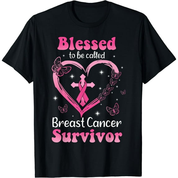 Blessed To Be Called Breast Cancer Survivor Pink Butterfly T-Shirt Black 4X-Large