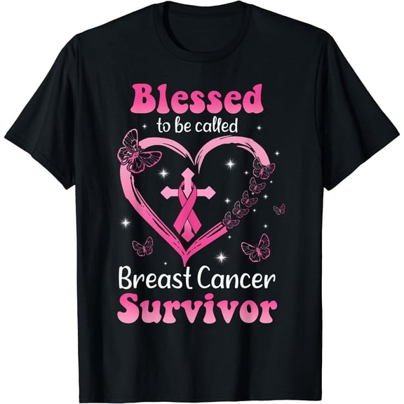 Blessed To Be Called Breast Cancer Survivor Pink Butterfly T-Shirt Black Small