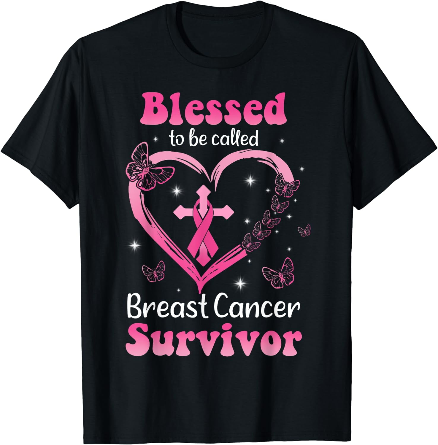 Blessed To Be Called Breast Cancer Survivor Pink Butterfly T-Shirt ...