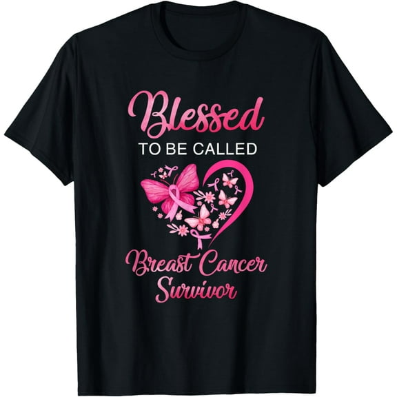 Blessed To Be Called Breast Cancer Survivor Pink Butterfly T-Shirt