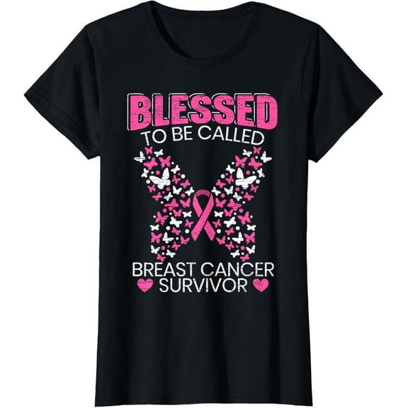 Blessed To Be Called Breast Cancer Survivor Pink Butterfly T-Shirt