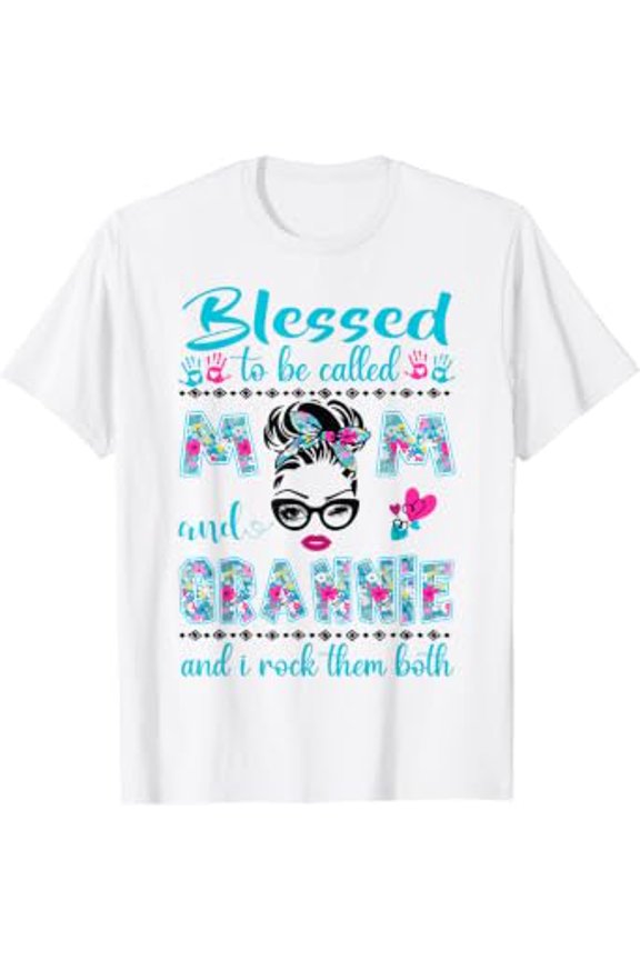 Blessed To Be Called Mom And GRANNIE Wink Eye Woman Face T-Shirt