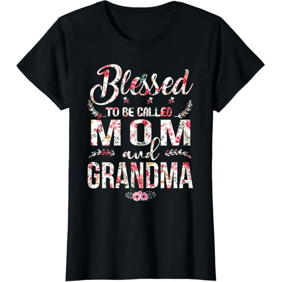 Blessed To Be Called Mom And Grandma Floral Mother's Day T-ShirtMen and women, Black T-shirt, size: Extra large S-4XL