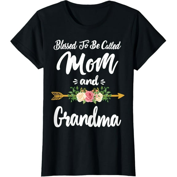 Blessed To Be Called Mom And Grandma Floral Mother's Day T-ShirtMen and women, Black T-shirt, size: Extra large S-4XL