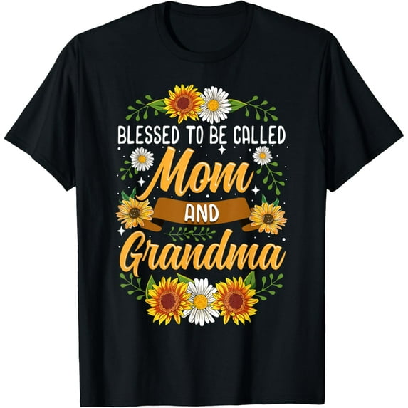 Blessed To Be Called Mom And Grandma Shirt Cute Sunflower T-ShirtMen and women, Black T-shirt, size: Extra large S-4XL