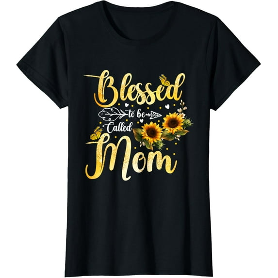 Blessed To Be Called Mom Sunflower Butterfly Mothers Day T-ShirtMen and women, Black T-shirt, size: Extra large S-4XL