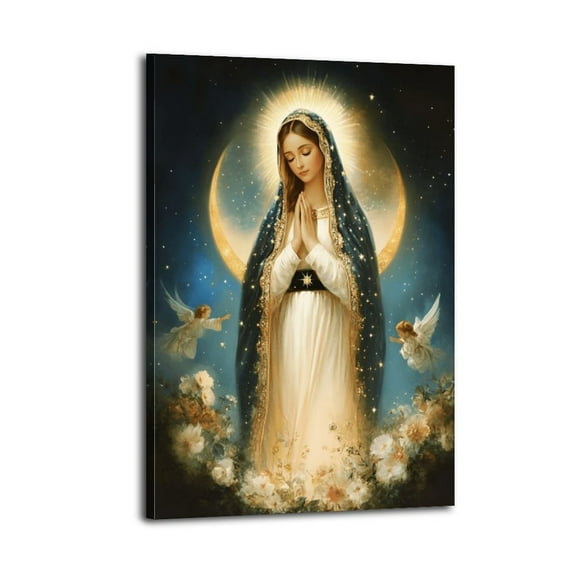 Blessed Virgin Mary Poster Wrapped Wooden Frame Wall Decor,,Canvas Wall Art for Living Room,Bedroom,Office,Ready to Hang