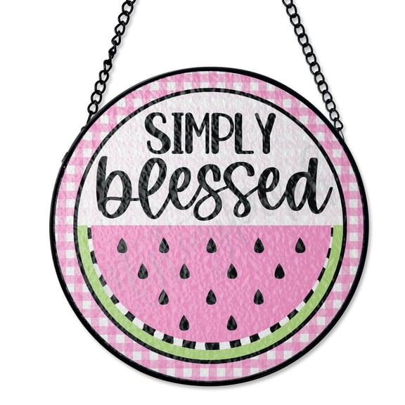 Blessed Watermelon Summer Suncatcher Stained Glass Style, UV Printed Glass, Christian Fruit Home Decor, Round
