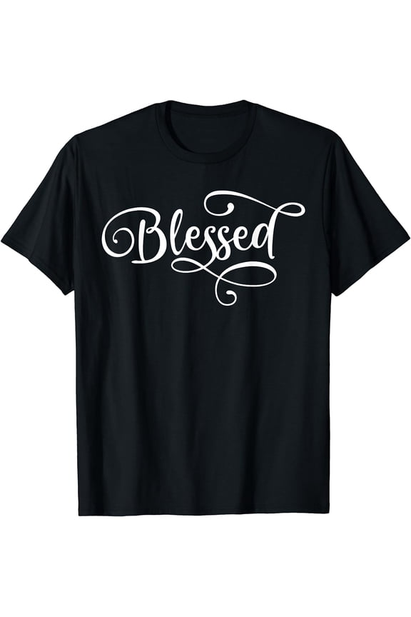 Blessed White Fancy Script Christian Religious God Jesus T-Shirt Black 4X-Large