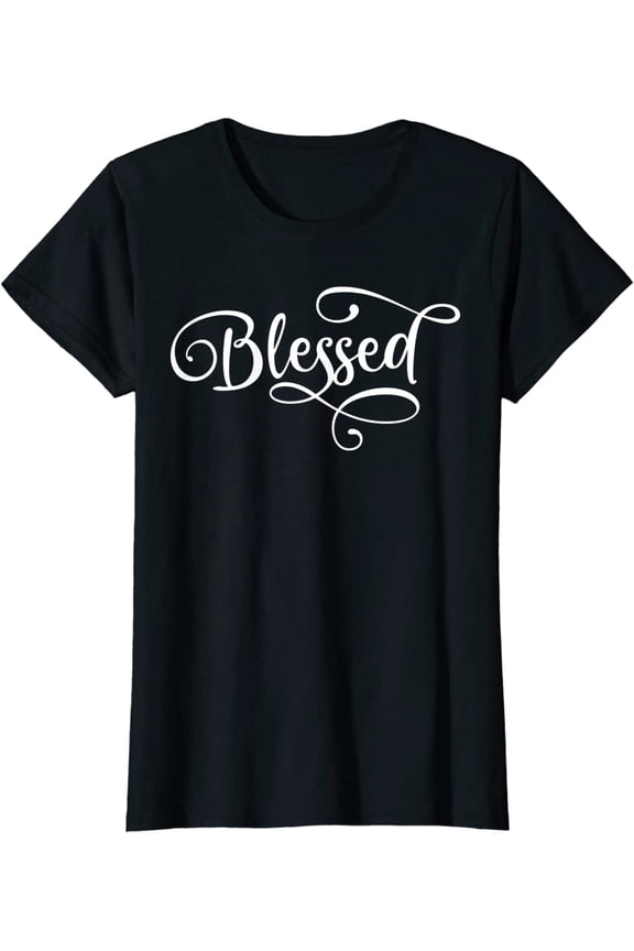 Blessed White Fancy Script Christian Religious God Jesus T-Shirt Gift