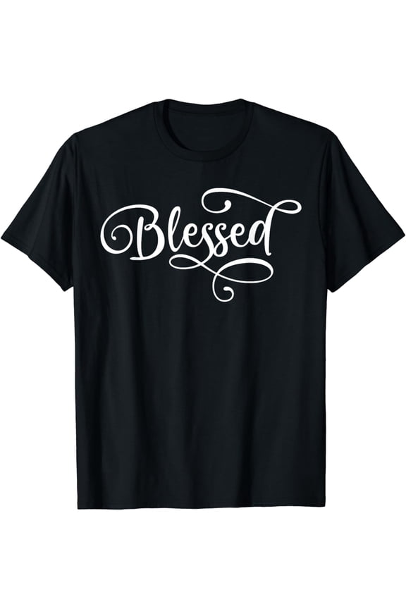 Blessed White Fancy Script Christian Religious God Jesus T-Shirt