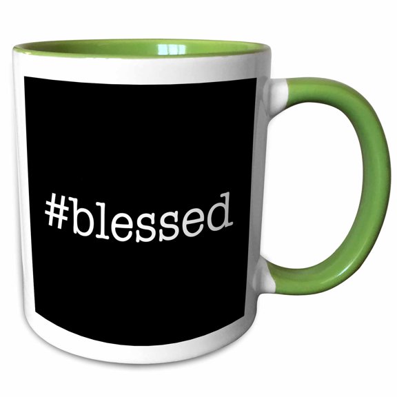 3drose, #blessed. White Lettering on Black Background., 11oz Two-tone Green Mug
