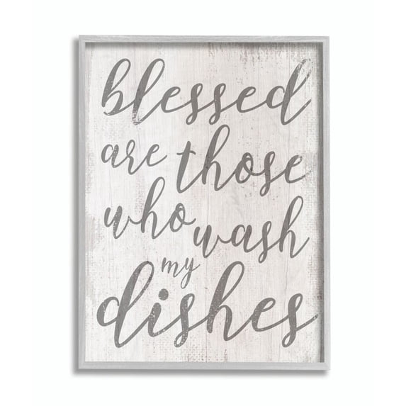 Blessed Who Wash Dishes Funny Family Kitchen Word Design Gray Farmhouse Rustic Oversized Framed Giclee Texturized Art by Daphne Polselli