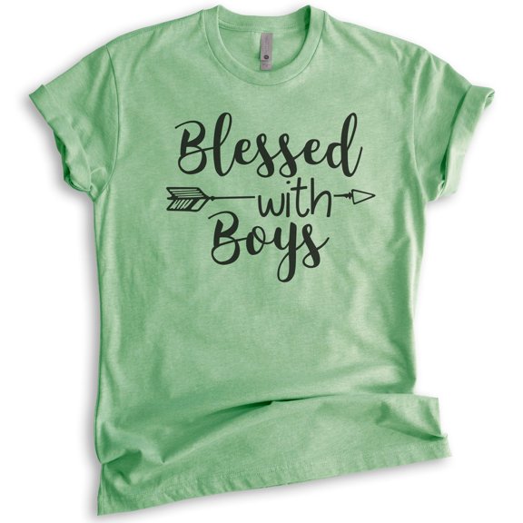 Blessed With Boys Shirt, Unisex Women's Shirt, Boy Mom Shirt, Mother Shirt, Heather Apple Green, Medium