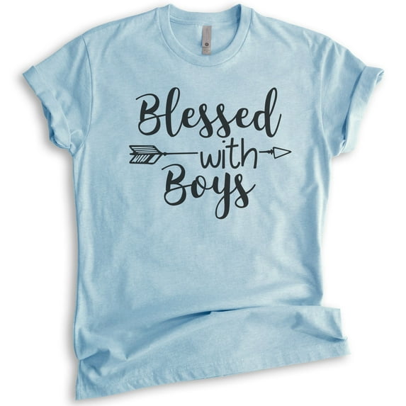 Blessed With Boys Shirt, Unisex Women's Shirt, Boy Mom Shirt, Mother Shirt, Heather Light Blue, X-Large