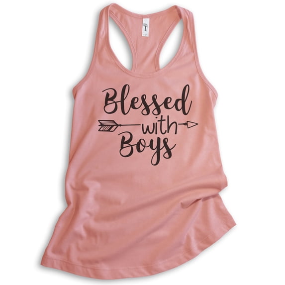 Blessed With Boys Tank Top, Ladies Racerback Tank Top, Boy Mom Tank, Mother Tank, Desert Pink, Small