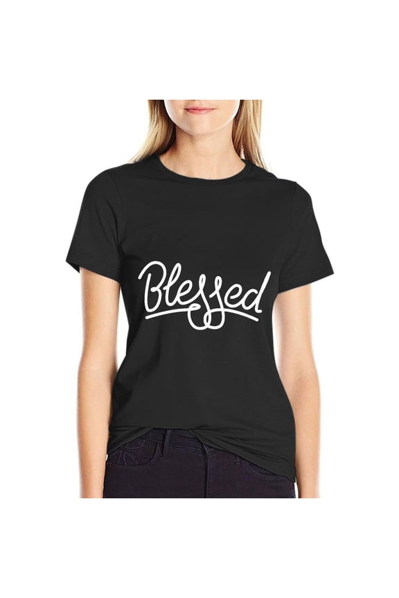 Blessed Women’s Cotton Short Sleeve T-Shirt HD Graphic Print Casual Crew Neck Tee 3XL