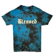 Blessed Womens Regular and Plus Size Tie-Dye Graphic Blue T-Shirt Small