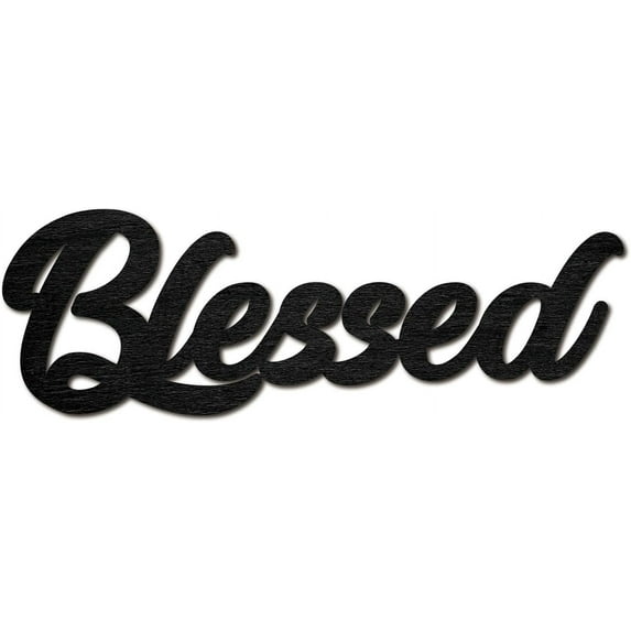 Blessed Wood Sign Art Blessed Letter Sign Laser Cut Wood Decor Door Sign Wall Hanging Decoration Unfinished Color DIY Crafts Home Display Gift for Friends Housewarming Black 11.9x3.9 Inch