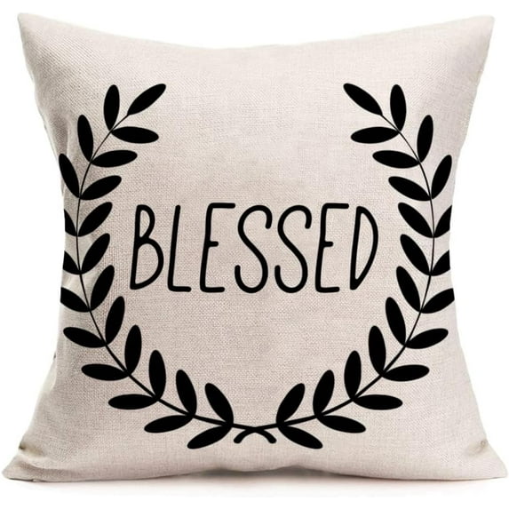 Blessed Wreath Throw Pillow Covers 18x18 Inch Home Modern Farmhouse Pillow Cover Housewarming Gifts Family Room Decor Cotton Linen Square Cushion Cover for Sofa (Blessed)