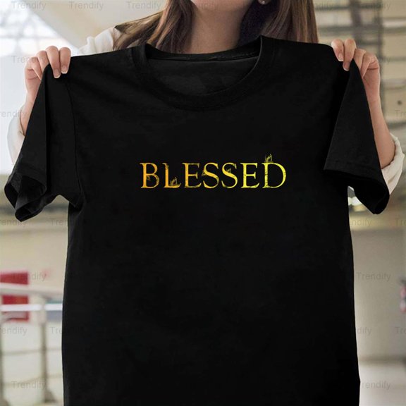 Blessed Yellow Christian Religious Faith Minimalist Graphic Unisex T-Shirt, up to size 5XL