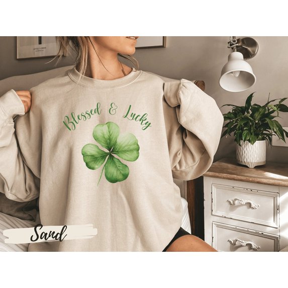 Blessed and Lucky Sweatshirt, Lucky Clover Sweatshirt, St Patricks Day Sweatshirt,