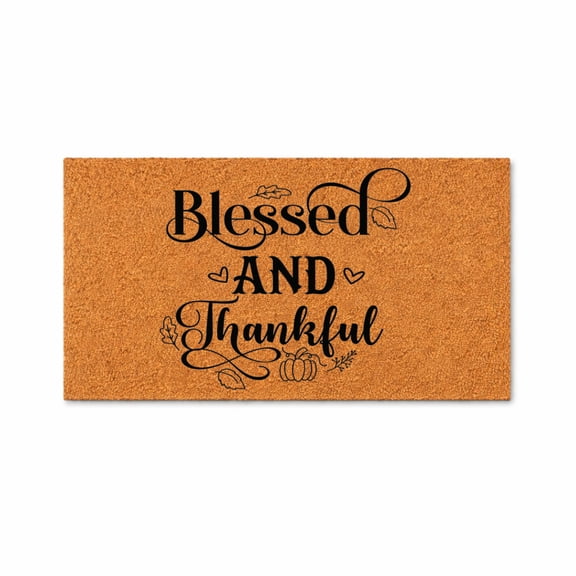 Blessed And Thankful Doormat, Fall Leaf And Pumpkin Welcome Mat, Outdoor Entryway Door Mat (36x72 inches) WoodByStu 3556