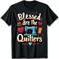 Blessed are the Quilters Black TShirt with Sewing Machine & Hearts