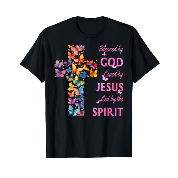 Blessed by God Loved by Jesus Butterfly Cross T-Shirt