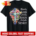 thumbnail image 1 of Blessed by God Loved by Jesus Floral Cross Christian T-Shirt, 1 of 2
