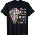 thumbnail image 1 of Blessed by God Loved by Jesus Floral Cross Christian T-Shirt, 1 of 3