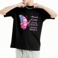 thumbnail image 1 of Blessed by God Loved by Jesus Pink Butterfly Shirt 𝓴𝓲𝓭𝓼 Black T-Shirt,L, 1 of 5