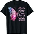 thumbnail image 1 of Blessed by God Loved by Jesus Pink Butterfly T-Shirt, 1 of 4