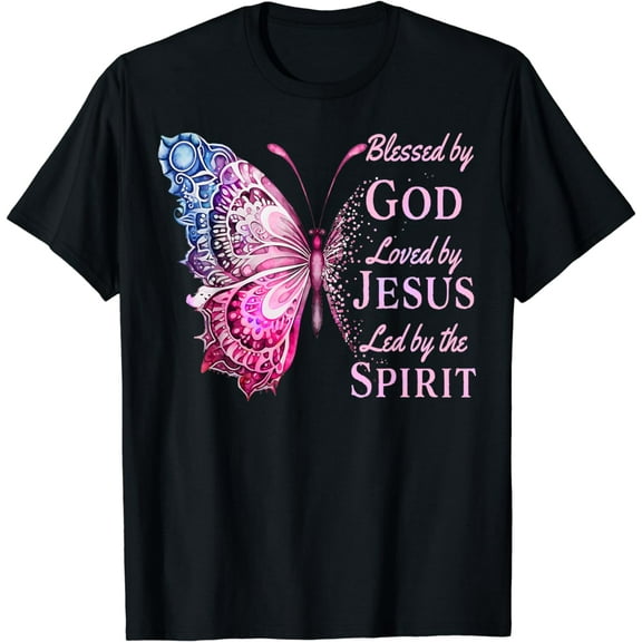 Blessed by God Loved by Jesus Pink Butterfly T-Shirt