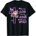 thumbnail image 1 of Blessed by God Saved by Jesus Purple Floral Cross Christian T-Shirt, 1 of 4