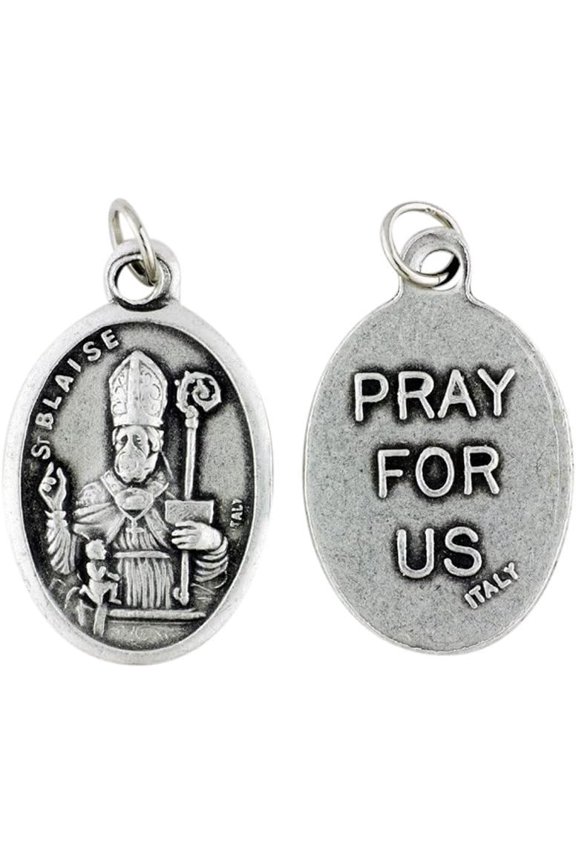 Blessed by Pope Francis St. Blaise Patron Who Suffer Throat Ailments Pray for Us Medal Silver Oxidized