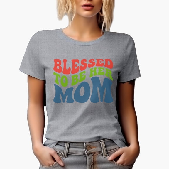 Blessed to Be Her Mom, Motherhood Quote, Groovy Retro Wavy Text Merch Gift, Heather Grey T-Shirt, XL