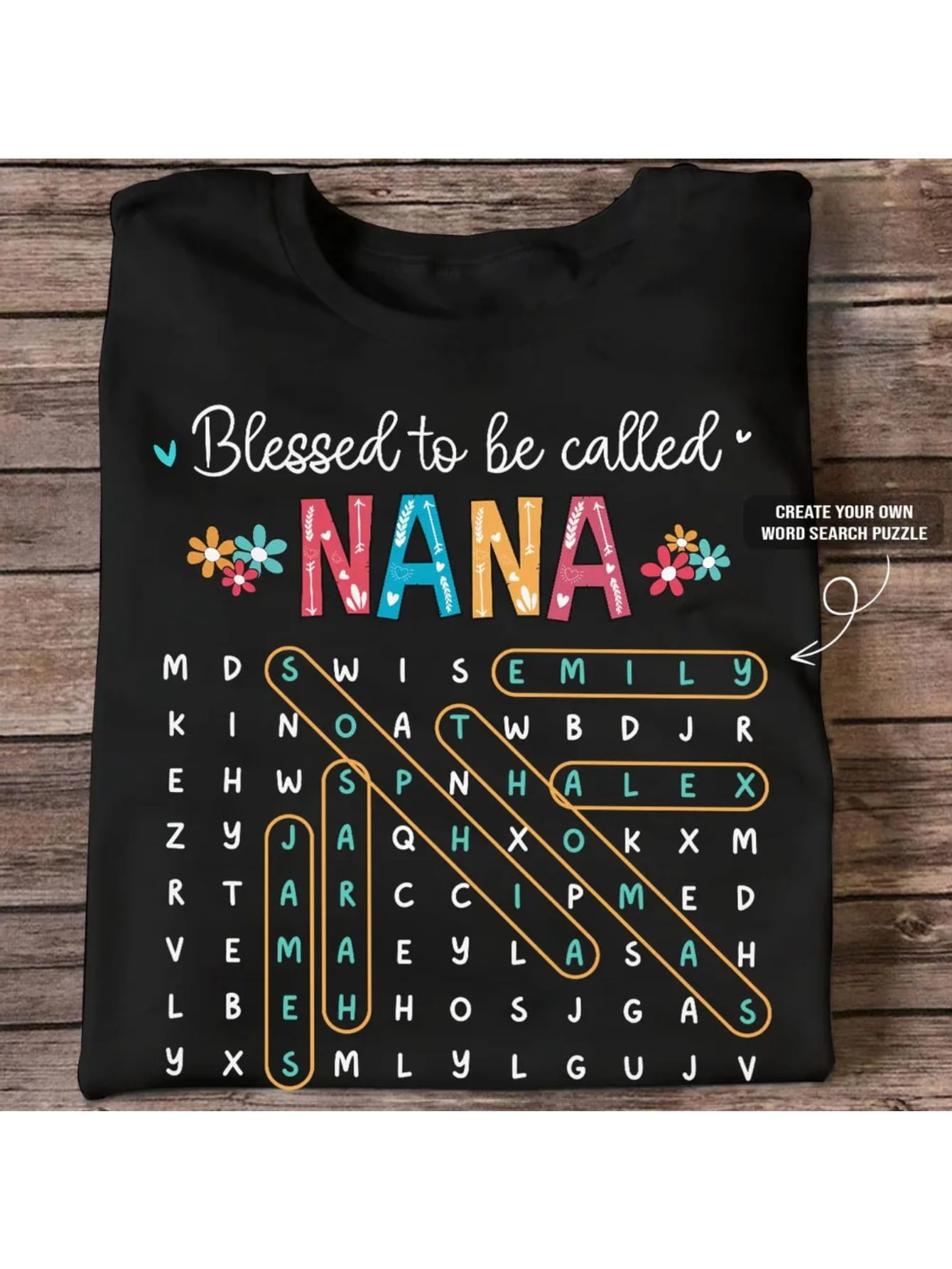 Blessed to be Called Nana T-Shirt, Cute Floral Word Search Puzzle Tee ...