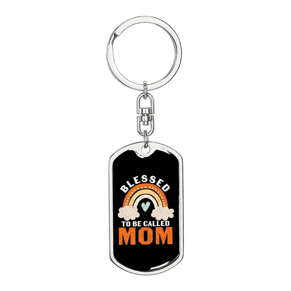 Blessed to be Mom Stainless Steel or 18k Gold Premium Swivel Dog Tag Keychain